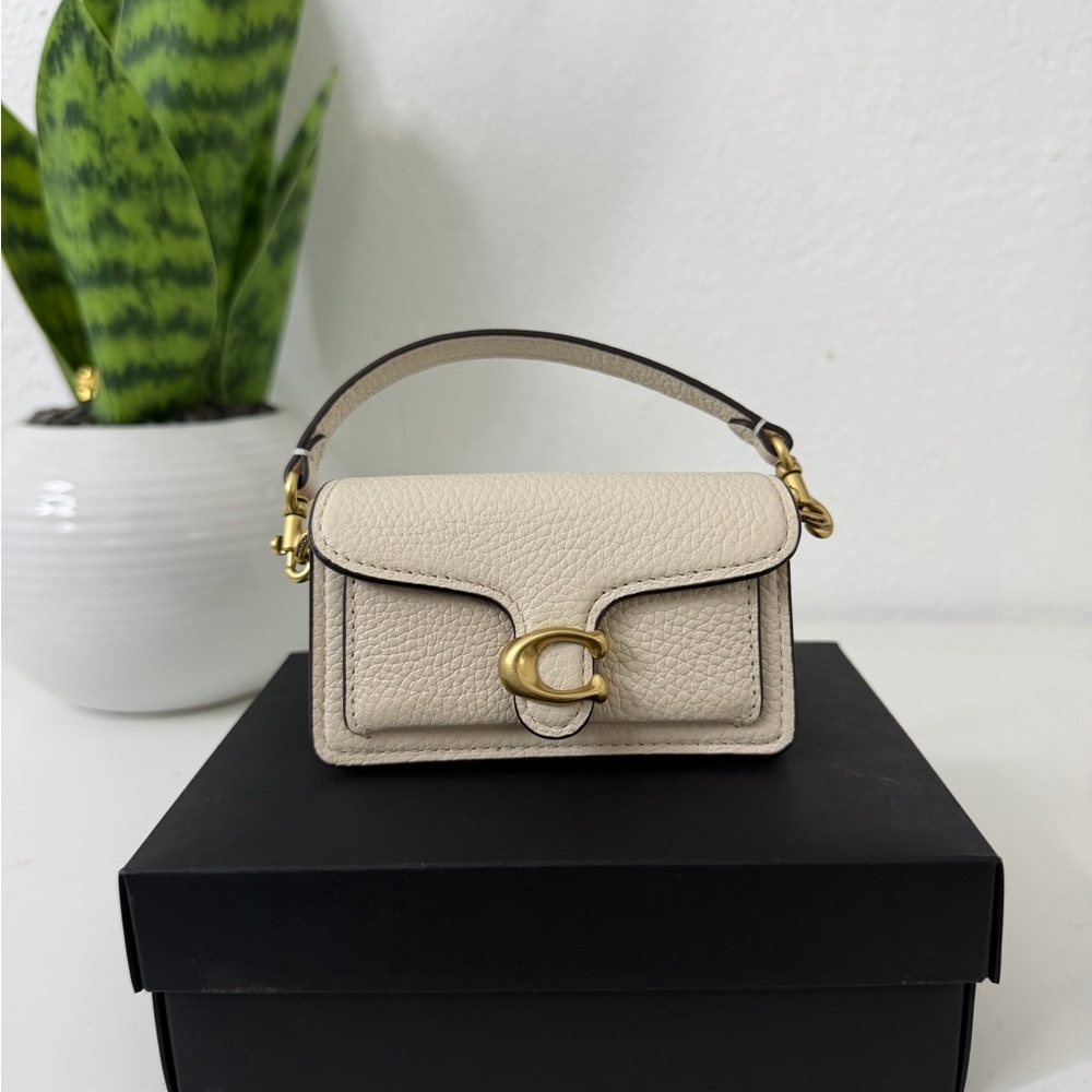 Coach Cream Pebble Leather Mini Top-Handle Bag with Gold C-Clasp